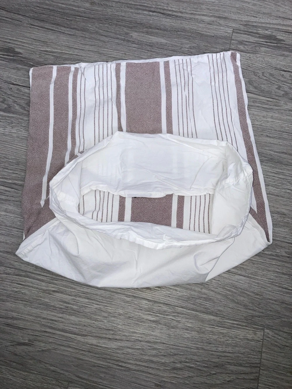 TAHARI White and Taupe Striped Decorative Pillow Cover Standard